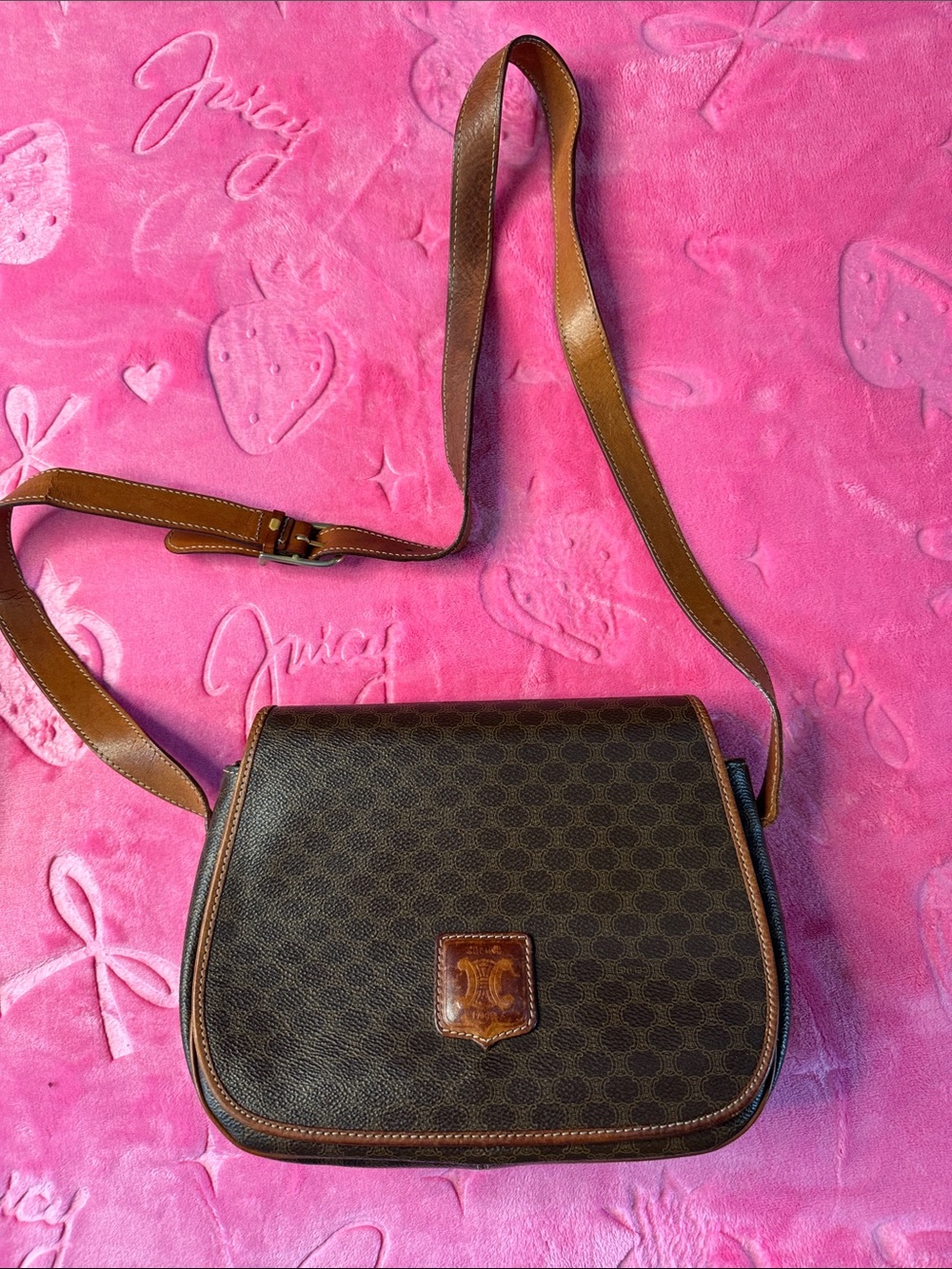 CELINE Vintage Macadam Triomphe Structured Crossbody Bag M14 Made In Italy - Picture 3 of 15
